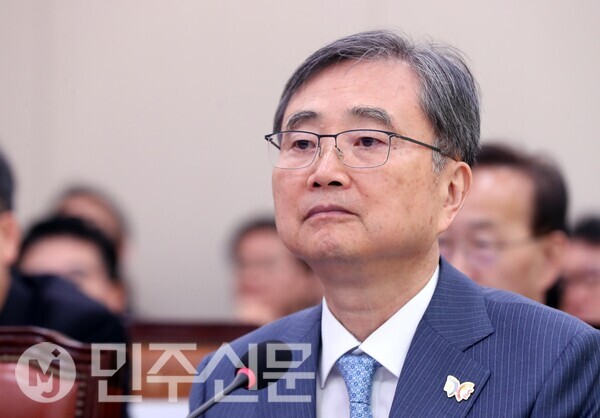 28일 오전 여의도 국회에서 열린 외교통일위원회 종합 국정감사에서 조현 외교부장관이 출석해 의원들의 질의에 답변하고 있다.   ⓒ민주신문 김현수 기자