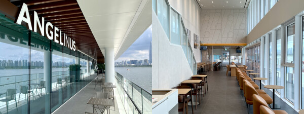 한강 위에 떠 있는 플로팅 매장인 엔제리너스 르엘캐슬갤러리점 모습. ⓒ 롯데GRS